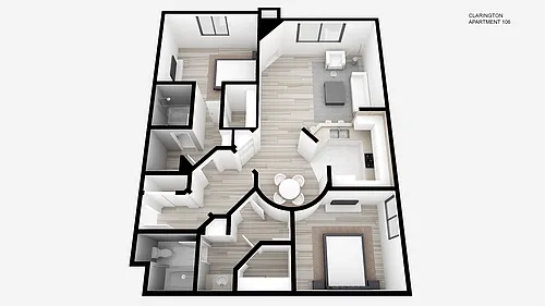 Floor plan Two Bed ~ Two Bath Third Floor