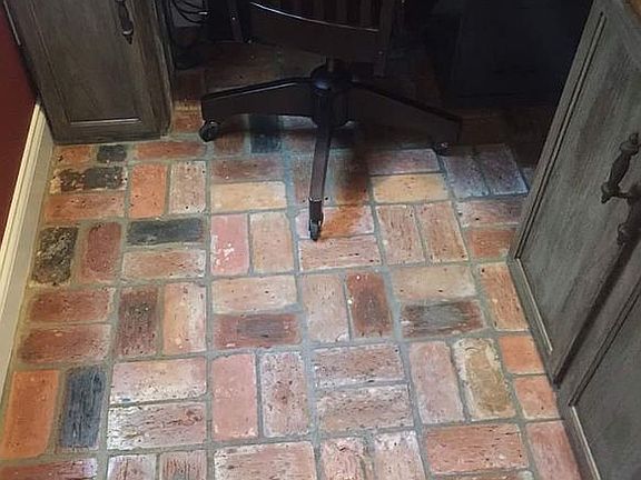 Brick paver floor in office