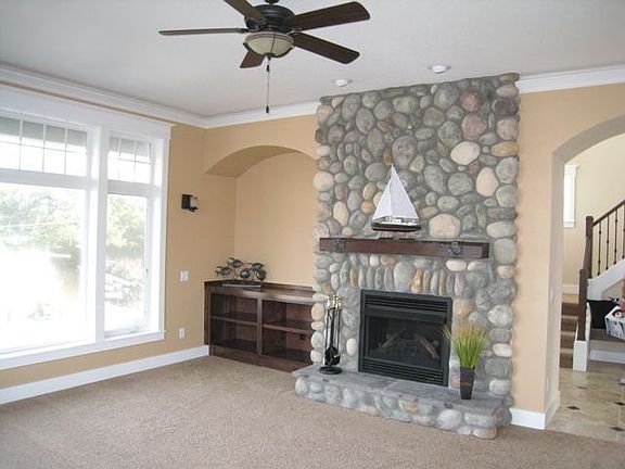 Living room Stone fireplace
