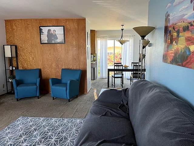 living room and dining area