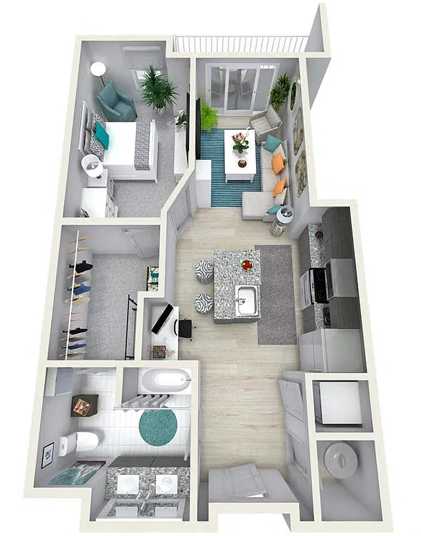 Floor plan 1 Bedroom 1 Bath 833 sqft (T)