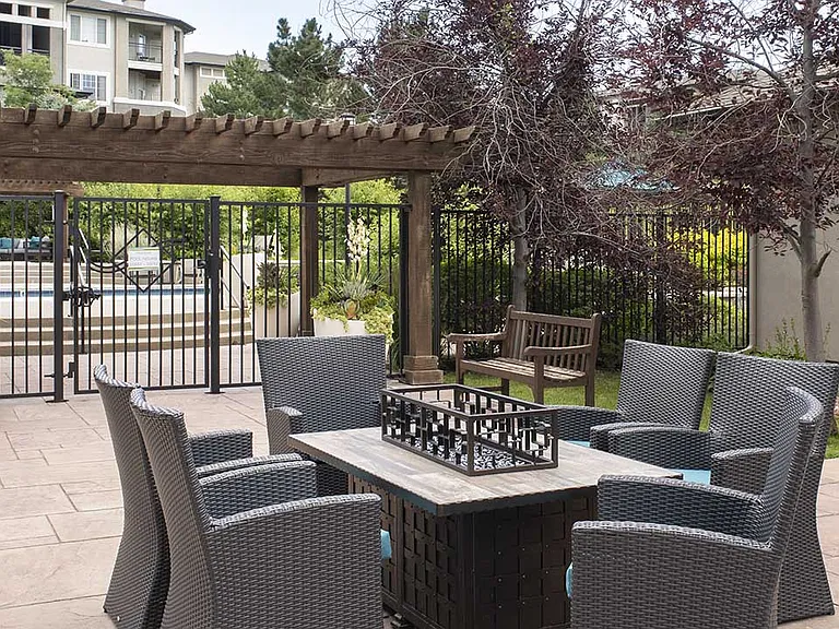 Apartment community Outdoor Lounge at Sagebrook in Colorado Springs, Colorado.
