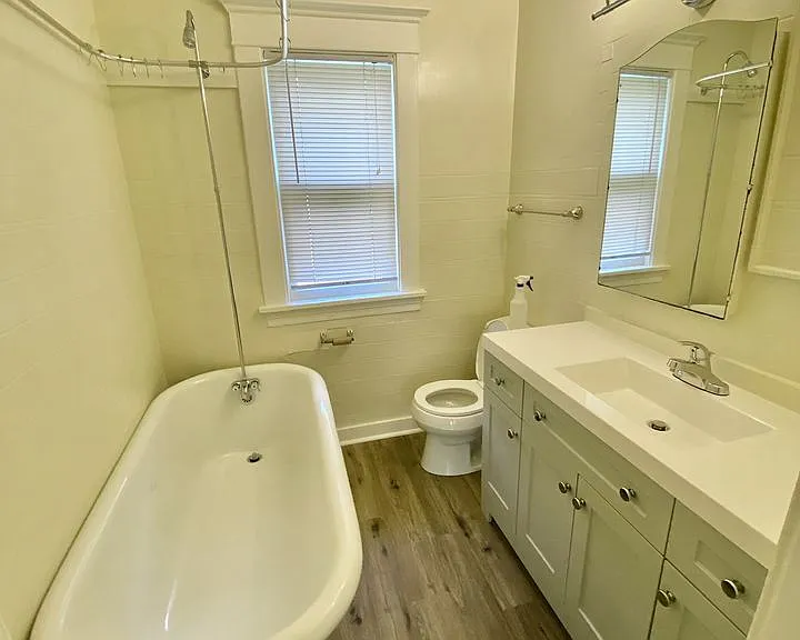 Bathroom with clawfoot tub and shower
