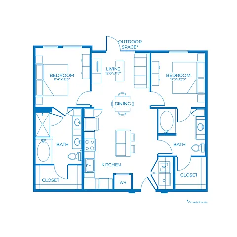 Floor plan B1 | 2 Bed | 2 Bath