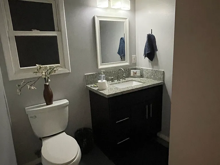 Guest bathroom located off the kitchen/dining room.