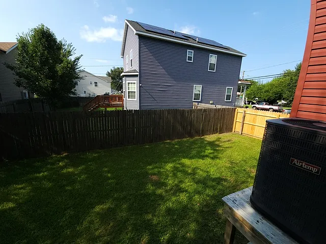 Fenced backyard.