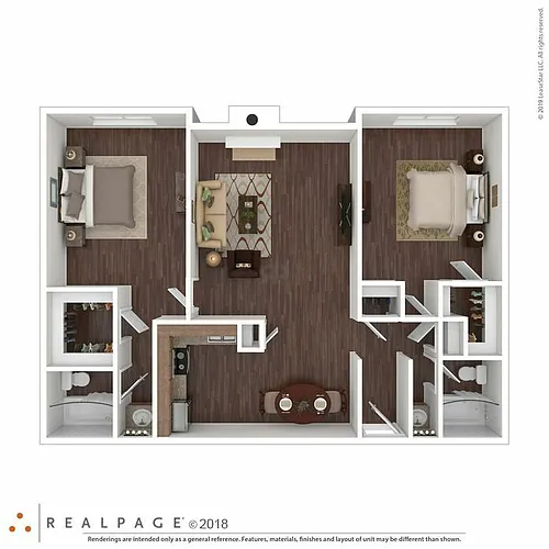 Floor plan 2 Bedroom with 2 Bath Flat