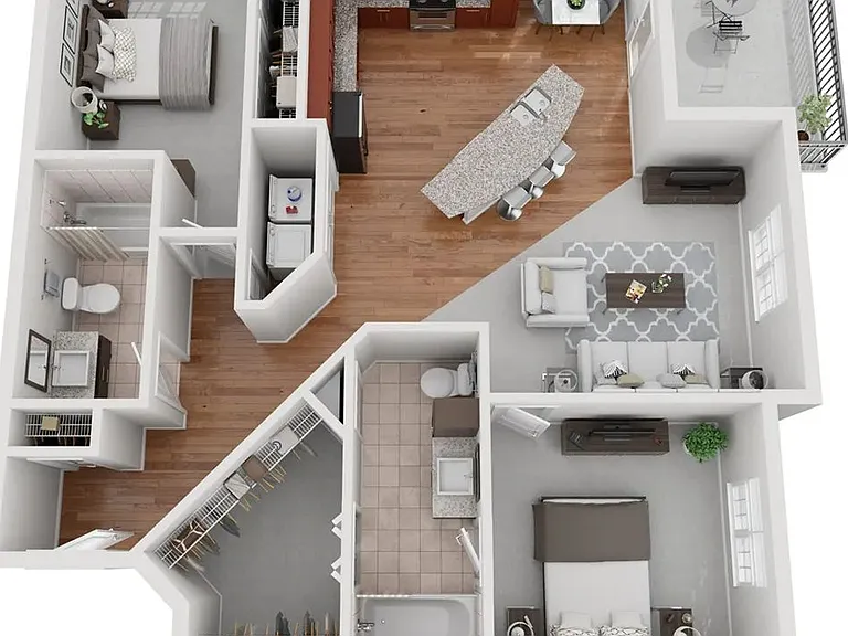 The Ashford floorplan offers two beds, two baths.