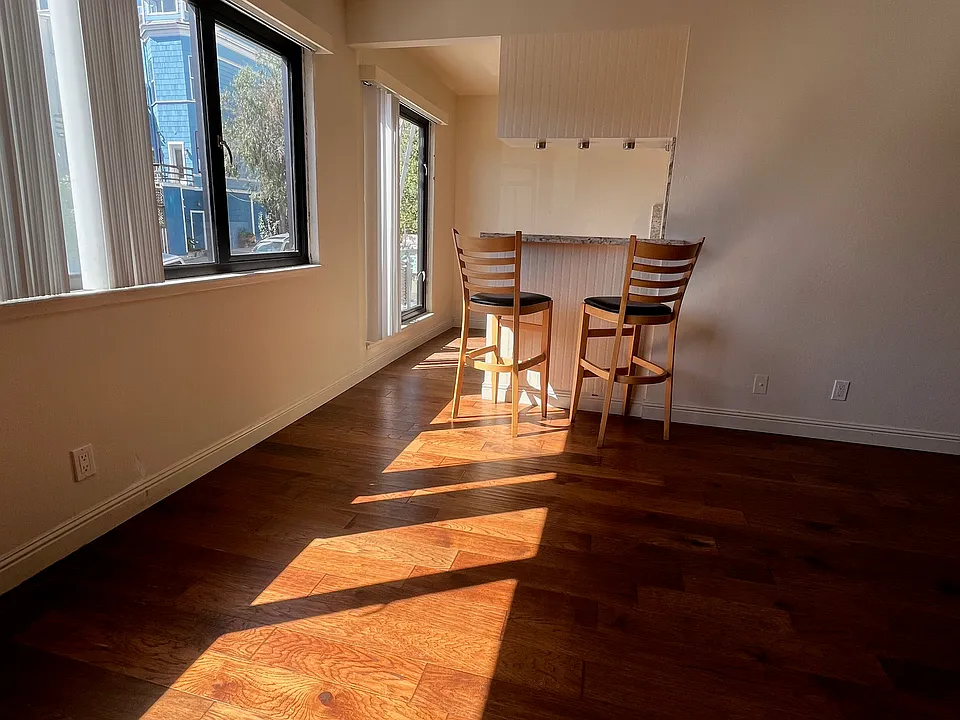 Living room looking toward kitchen counter
