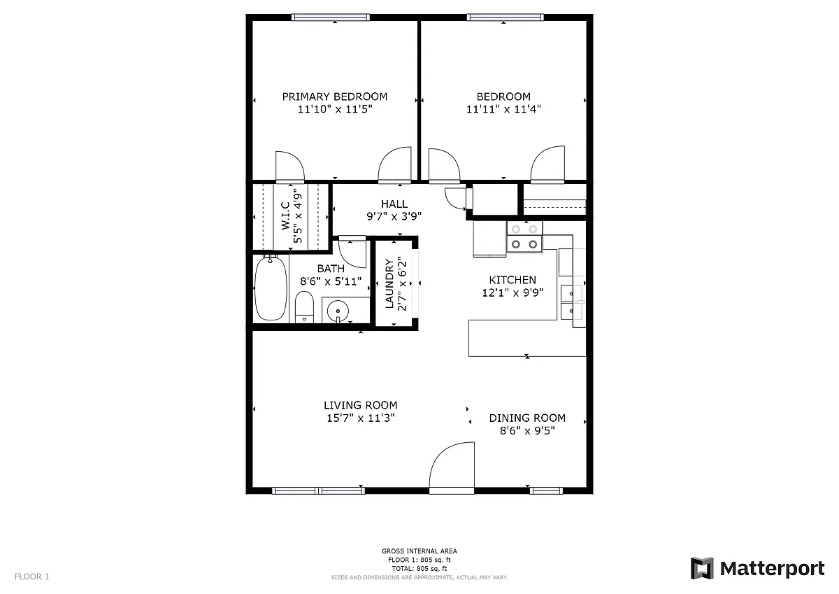 Floor plan 2 Bed 1 Bath