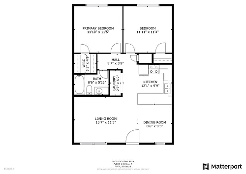 Floor plan 2 Bed 1 Bath