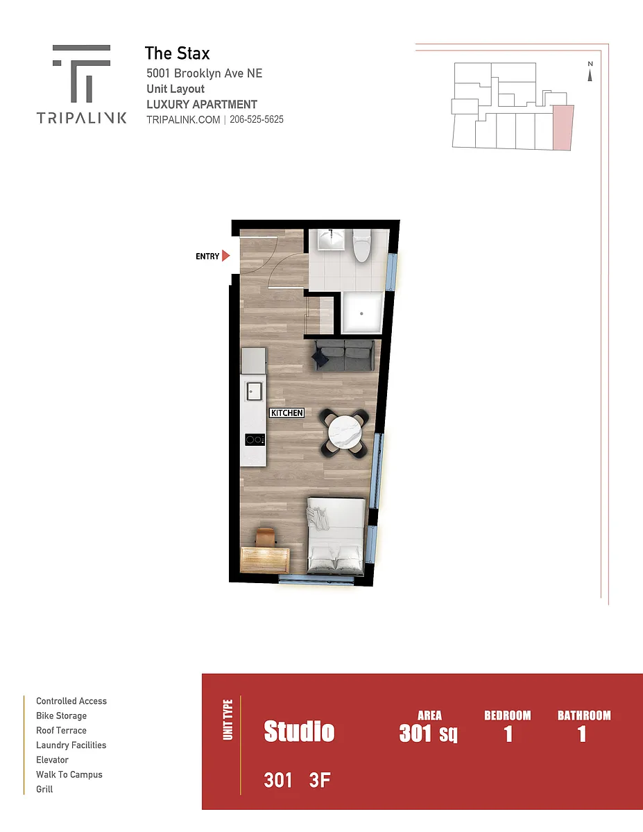 Floor plan Studio - 301 sqft