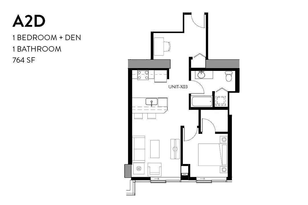 Floor plan One-Bedroom + Den