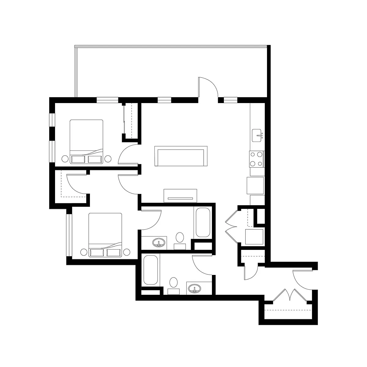 Floor plan 2 Bedroom 2 Bath - Large Patio - E6