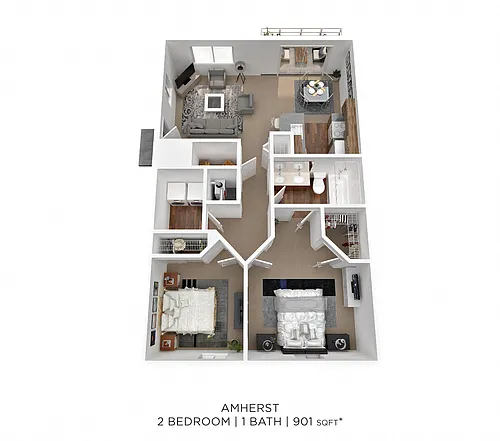 Floor plan Two Bedroom - 901 sqft