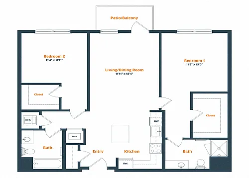 Floor plan B4 | 2 Bed | 2 Bath