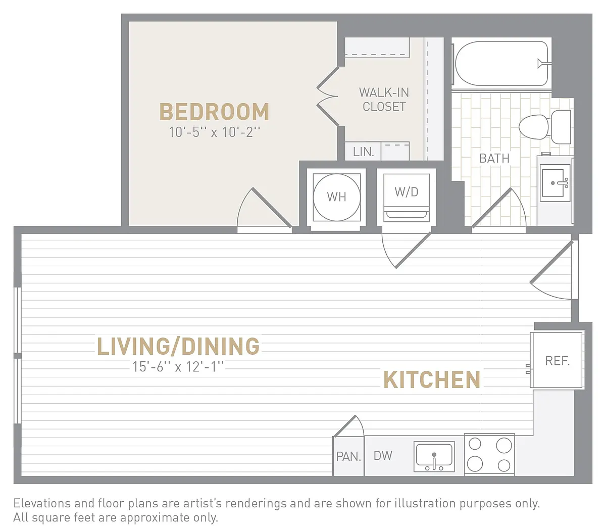 Floor plan 1 Bed 1 Bath-A02b