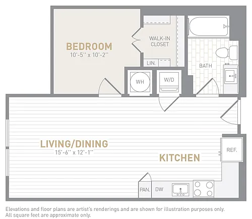 Floor plan 1 Bed 1 Bath-A02b