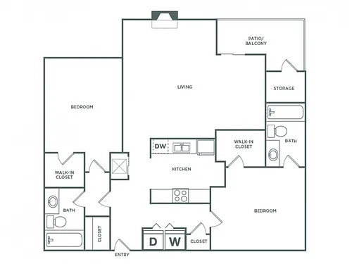 Floor plan Two Bedroom Two Bath (1241 SF)