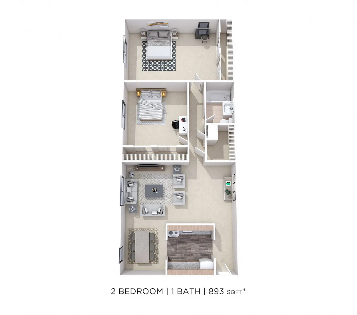 Floor plan Two Bedroom - 893 sqft Mount Penn