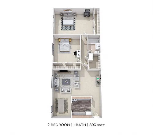 Floor plan Two Bedroom - 893 sqft Mount Penn