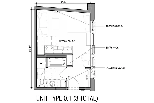Floor plan Studio 1 Bath