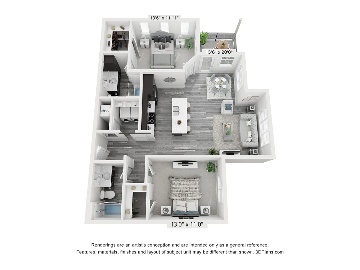 Floor plan Two Bedroom Two Bath