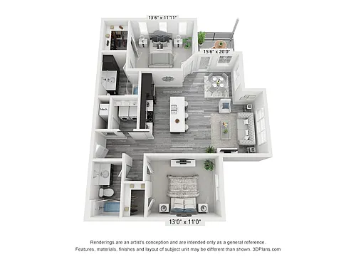 Floor plan Two Bedroom Two Bath