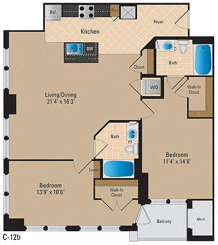 Floor plan 2 Bedroom, 2 Bath 1177 SF B24