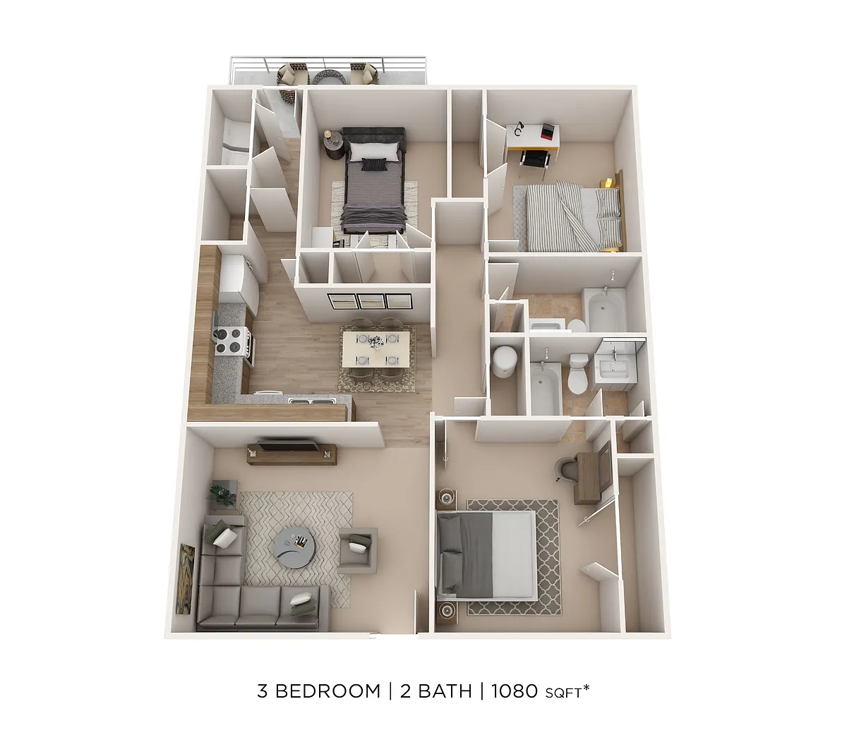 Floor plan Three Bedroom 2 Bath