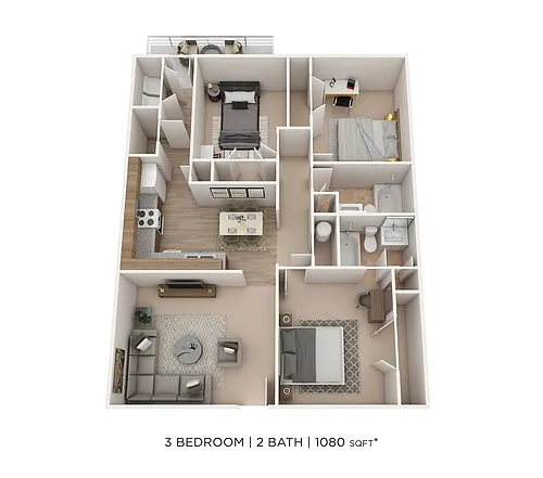 Floor plan Three Bedroom 2 Bath