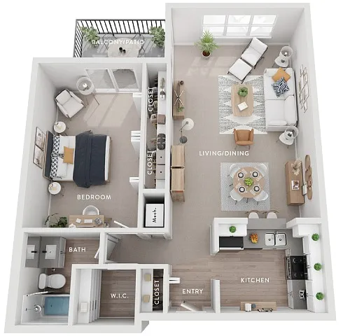 Floor plan Elm (A1s) 1 Bedroom Apartment
