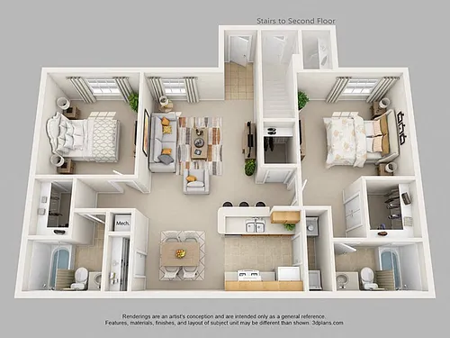 Floor plan Two Bed Two Bath MKT
