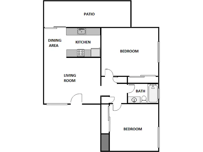 Floor plan 2 Bed / 1 Bath: Type B
