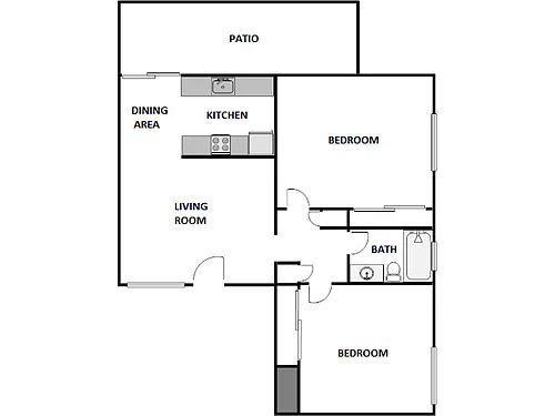 Floor plan 2 Bed / 1 Bath: Type B