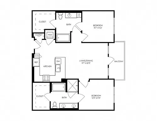 Floor plan Vora Lux 2x2-2D, 1129 SF