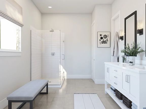 Primary bath with glass shower enclosure