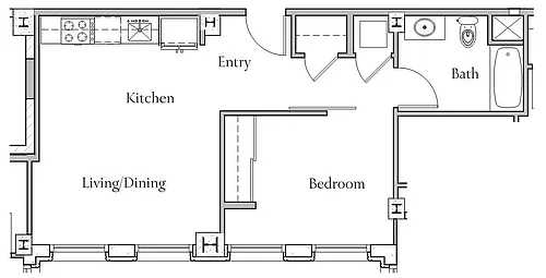 Floor plan 1 BR x 1 BA - A