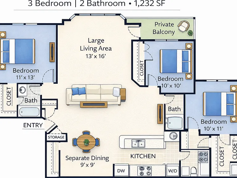 Caledon 3 BR 2 BA Floor Plan Caledon 3 BR 2 BA Floor Plan