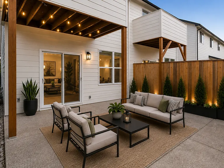 Oversized covered back patio with low maintenance landscaping!

Photos may include AI-generated virtual staging to help visualize the home's potential. Finishes and layout remain unchanged.