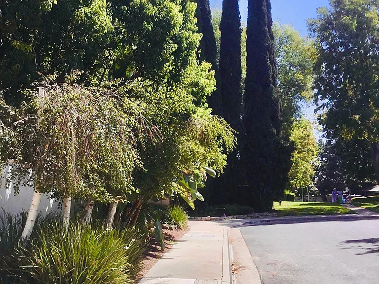 sidewalk to village green belt