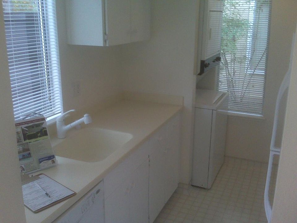 Kitchen looks out on patio
