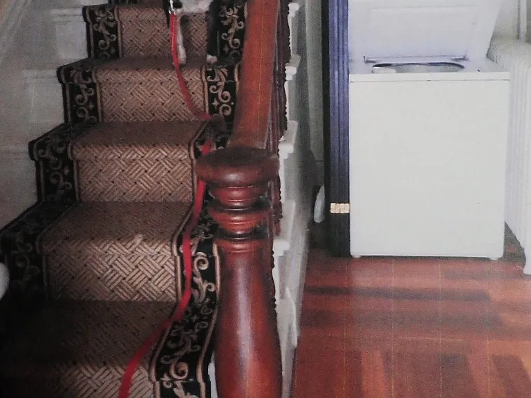 private steps to second floor - brand new washer/dryer use included (dog not included). There is a coat closet and a beautiful console with mirror. Exotic wood floor.