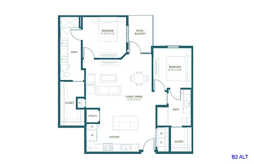 Floor plan B2 ALT | 2 Bed | 2 Bath