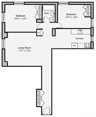 Floor plan 2-Bedroom, 1-Bath
