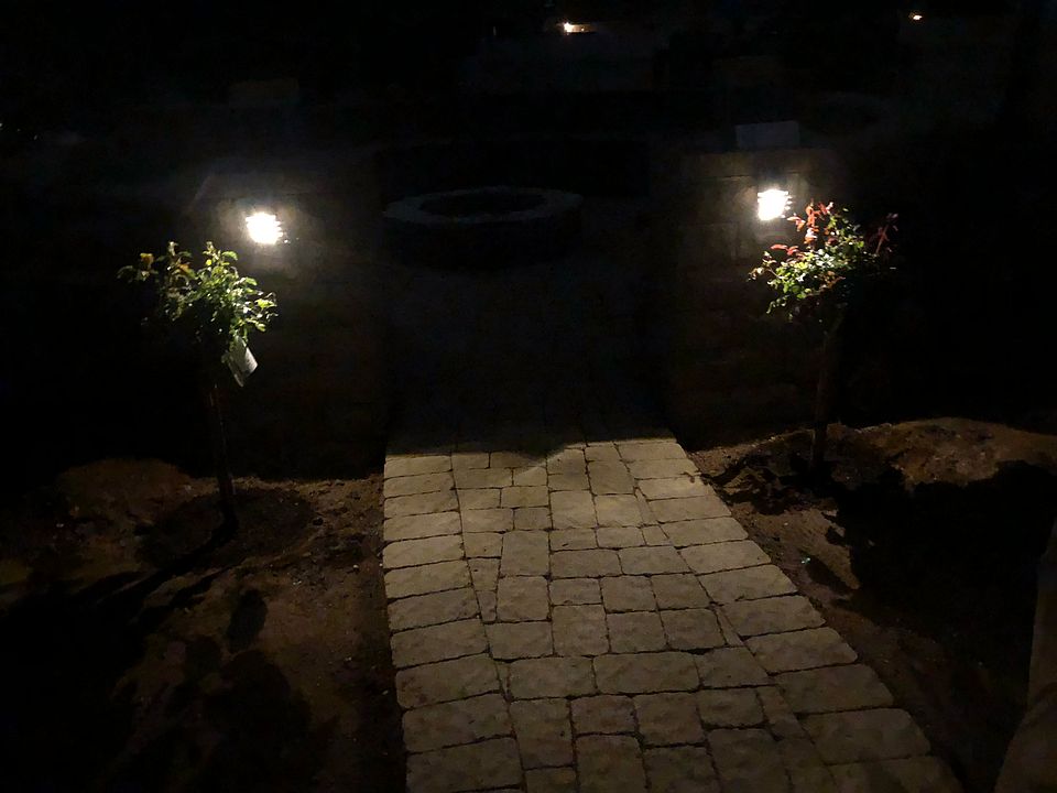 Lighted path to firepit area