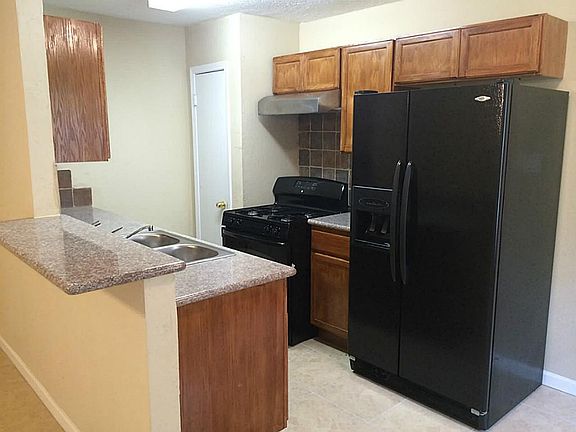 Granite countertops, slate backsplash, recent fridge, recent stove and oven, and stainless sinks.