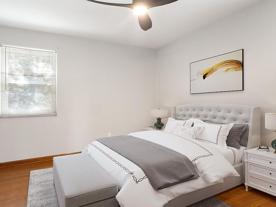 Quiet and spacious master bedroom with courtyard view. Brand new and sleek ceiling fan with LED light and remote control.