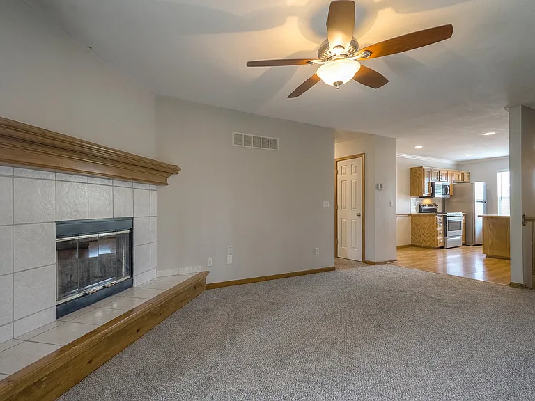 View from living room into kitchen