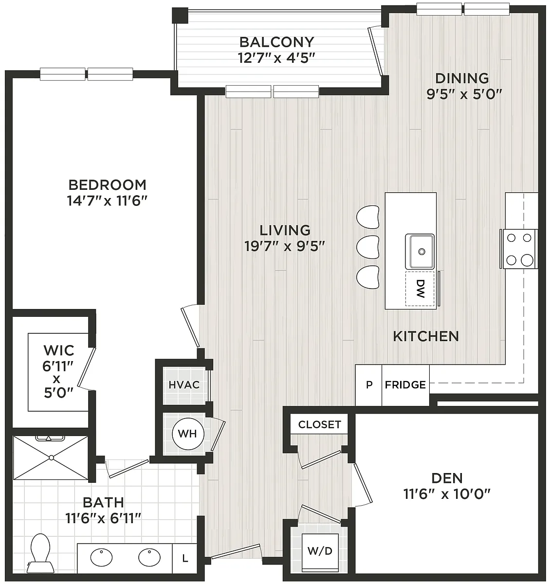 Floor plan 1 Bed/1 Bath Den-C3